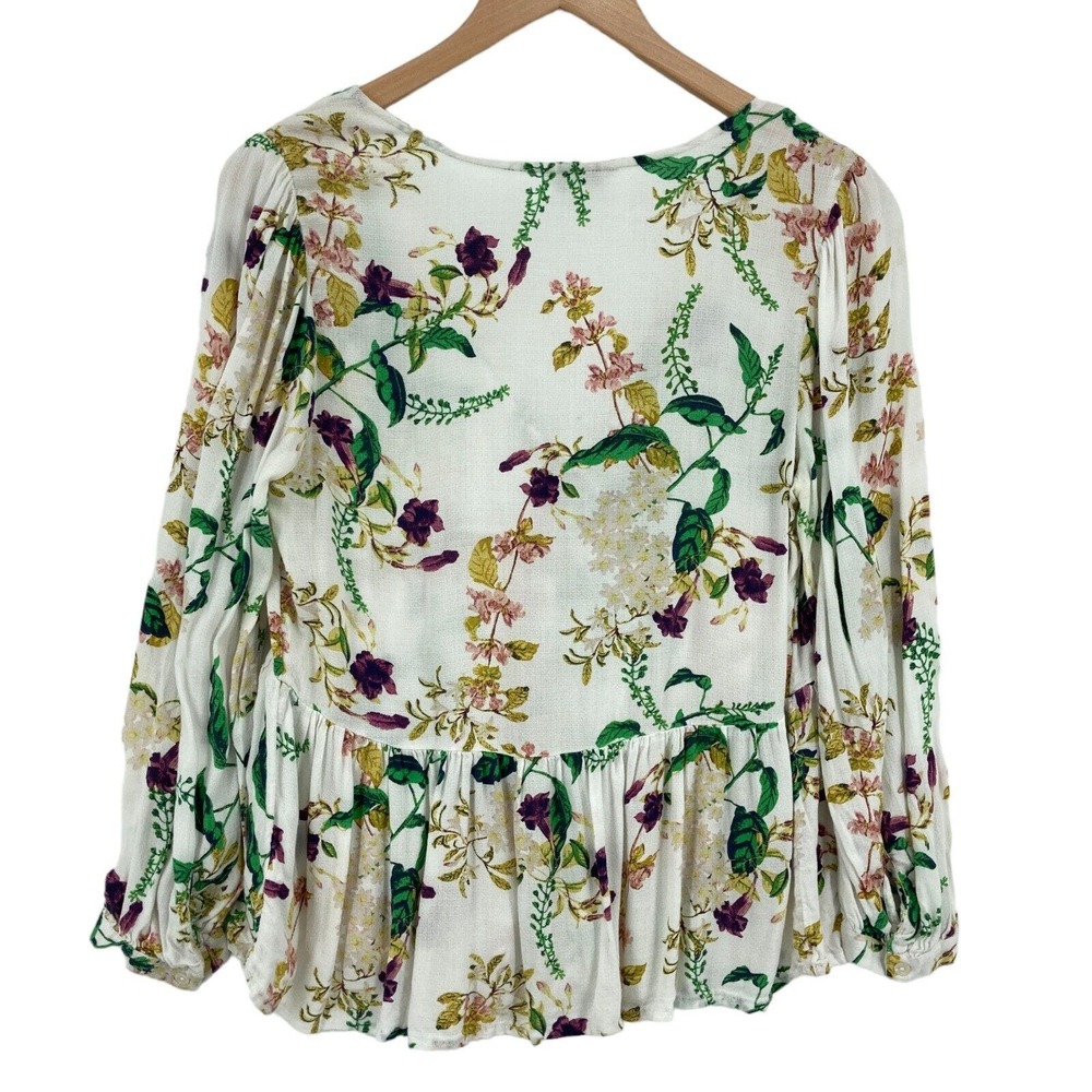 Lucky Brand Peplum Top Womens Medium Multi Floral 100% Viscose V Neck Pullover - Picture 2 of 16